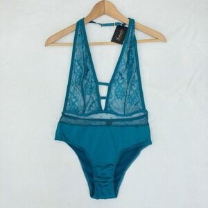 Fredericks of Hollywood Teddy Womens Small‎ Teal Lace Halter Alicia